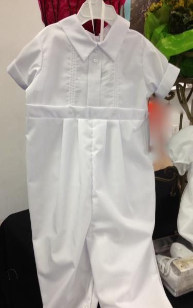 We know that boys don't like to dress up.  This onepiece cotton outfit slips right on.  Includes cap.  Don't forget shoes and socks. 

Sample sale: size 24 months - $56.95

