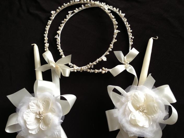 Ivory seems to be the color of the season.  Twogreekwomen exclusively offer ivory candles to match the ribbons and stefana.  