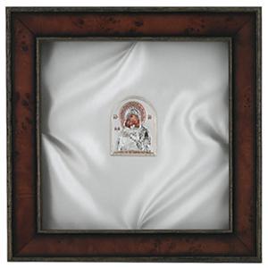 Display and preserve wedding Stefana. A beautiful high-quality keepsake that will always be in style. Finest-quality, sophisticated, patterned burled wood with gold edging. This beautiful stefanothiki is shown with ivory fabric and a silver and rose gold icon. The inside opens and closes easily with a magnetic catch. Outside dimensions are approximately 12" x 12." inches. $175

Gifts for the Bride and Groom to complete their Iconastasis.
