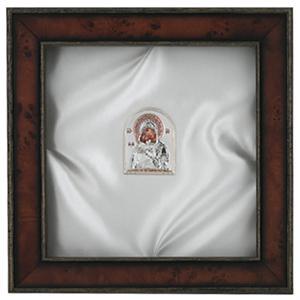 Display and preserve wedding Stefana. A beautiful high-quality keepsake that will always be in style. Finest-quality, sophisticated, patterned burled wood with gold edging. This beautiful stefanothiki is shown with ivory fabric and a silver and rose gold icon. The inside opens and closes easily with a magnetic catch. Outside dimensions are approximately 12" x 12." inches. $175

Gifts for the Bride and Groom to complete their Iconastasis.