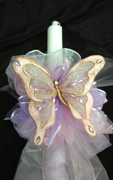 We added a touch of purple to bring out the hues of the butterfly.  Don't forget the accessory candles to match!