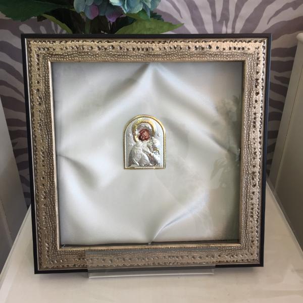 Greek Wedding Crown Case with white lining and silver and gold plated icon. Please call for availability. 

