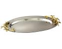 Unique Altar tray for Greek Orthodox wedding service. Hammered silver plate with gold leaf handles.  
Approximately 18 by 10 inches.  

NOT IN STOCK