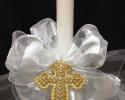 What a beautiful complement to your church altar.  30inch white candle with silk and organza.  $95