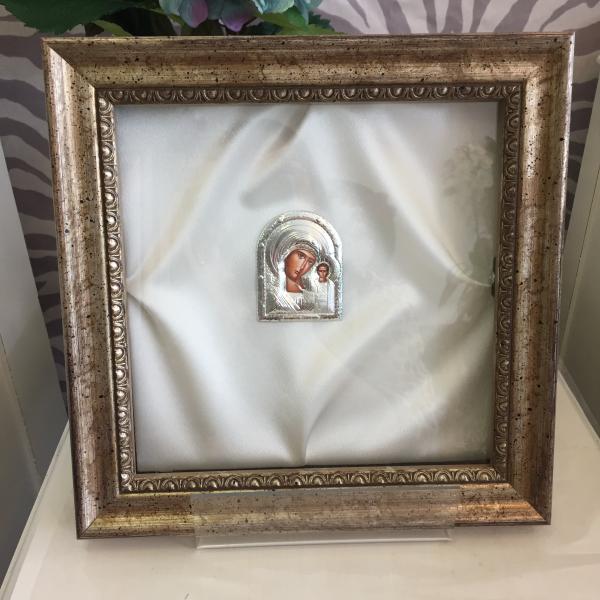 Greek Wedding Crown Case with white satin liner and silver icon. Check online store for availability. 