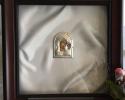 Display and preserve wedding Stefana. This stefanothiki is clearly a beautiful high-quality keepsake that will always be in style. Rich Mahogany frame. The inside, is shown with high quality white satin and a beautiful silver icon. This wedding crown case opens and closes easily with a magnetic catch. Outside dimensions are approximately 11 1/4" x 11 1/4."
Great Gifts from friends and family. 

Out of stock contact us to special order. 

Gifts for the Bride and Groom to complete their Iconastasis.