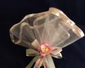 This boubouniere was designed for a wedding.  The colors work for a wedding and baptism.  Personalization makes it extra special.  

Pink 10 inch tulle, 5 white Jordan almonds, cherry blossom flower, grey ribbon. Personalization is bright pink on pink. 

$3.75 each with personalization.  