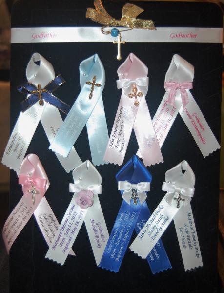 twogreekwomen will only supply the finest ribbons that won't fray and lettering that is clear and stands out.  We can customize pins, ribbons, or flowers.  Due to the quality of the ribbon, we can only order by 50, 100, 150.  If you need anything in between we will work with you on the pricing. 
